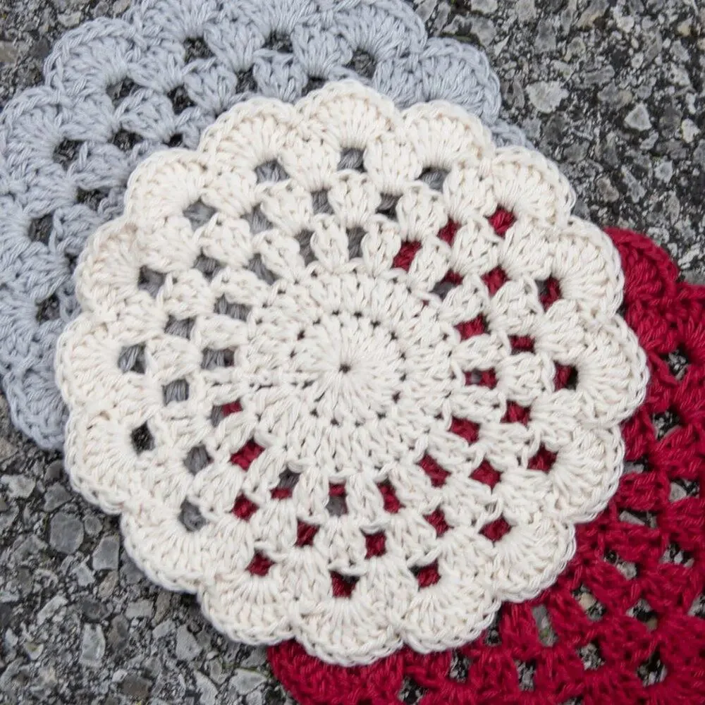 3pc Crochet Dishcloths Handmade Round Cotton Wash Cloths Kitchen Coasters Set
